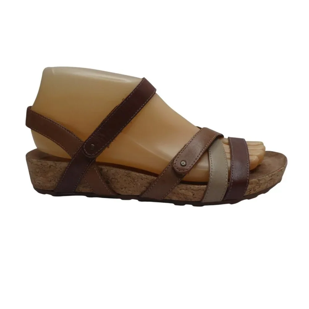 Walking Cradles Karen Brown Leather Open Toe Strappy Wedge Heel Sandals Womens 7